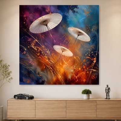 Abstrakte Kunst mit asiatischen Schirmen, Wandbild oder Acrylbild