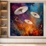 Abstrakte Kunst mit asiatischen Schirmen, Wandbild oder Acrylbild