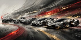 Exklusive Sportwagen in Bewegung, Modernes Wandbild oder Canvas Print Exklusive Sportwagen in Bewegung, Modernes Wandbild oder Canvas Print