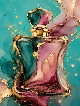 Luxuriöses Flakon Kunstwerk und Acrylbild in Türkis und Gold