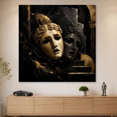 Goldene Masken als Modernes Wandbild oder Acrylbild