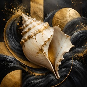 Muschel im Goldglanz als Wandbild oder Fine Art Print