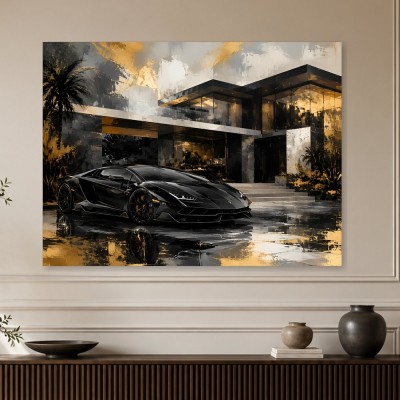 Luxuriöser Sportwagen vor moderner Architektur, Wandbild oder Acrylbild