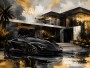 Luxuriöser Sportwagen vor moderner Architektur, Wandbild oder Acrylbild