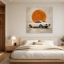 Klassischer Sportwagen vor orangefarbener Sonne, Leinwand oder Poster