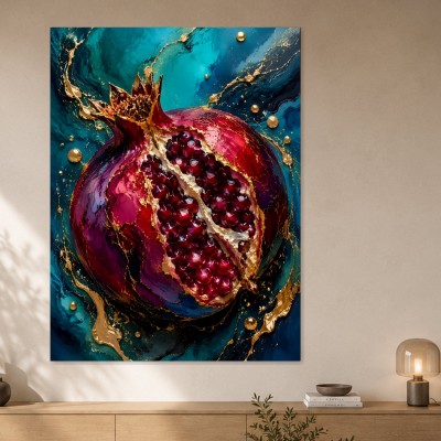 Granatapfel als Kunstdruck oder Wandbild in edlem Farbkontrast