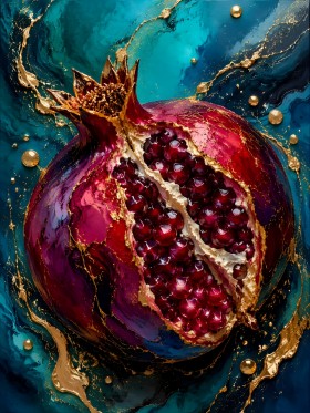 Granatapfel als Kunstdruck oder Wandbild in edlem Farbkontrast