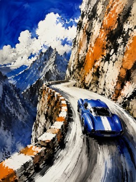 Sportwagen am Pass als Leinwand oder Wandbild