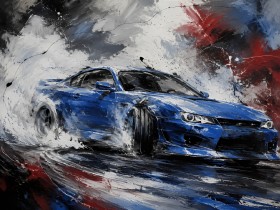 Dynamisches Sportwagen Wandbild oder Kunstdruck mit expressiver Bewegung