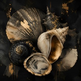 Muscheln in Schwarz und Gold, Wandbild oder Fine Art Print