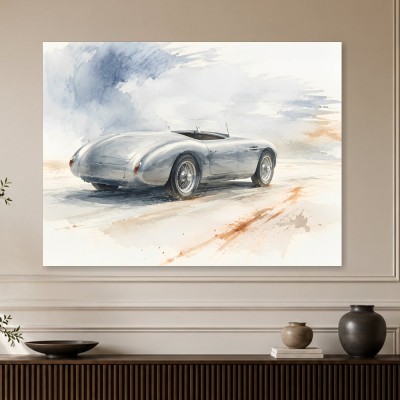 Silberner Roadster als Leinwand oder Fine Art Print