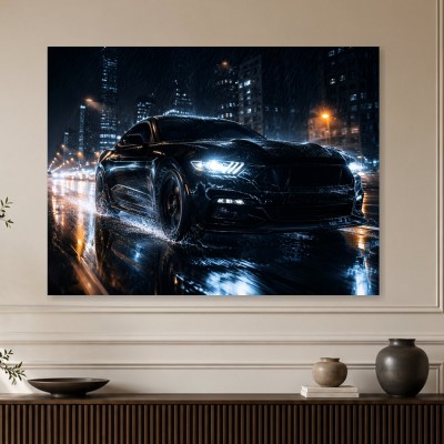Dynamischer Sportwagen im Regen, Leinwand oder Poster