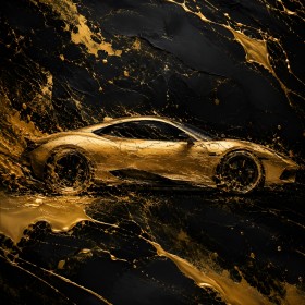 Goldener Sportwagen als Leinwand oder Acrylbild Goldener Sportwagen als Leinwand oder Acrylbild