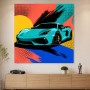 Türkisfarbener Sportwagen als Leinwand oder Poster mit Pop-Art-Energie