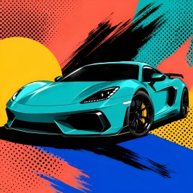 Türkisfarbener Sportwagen als Leinwand oder Poster mit Pop-Art-Energie