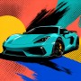 Türkisfarbener Sportwagen als Leinwand oder Poster mit Pop-Art-Energie