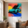 Türkisfarbener Sportwagen als Leinwand oder Poster mit Pop-Art-Energie