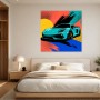 Türkisfarbener Sportwagen als Leinwand oder Poster mit Pop-Art-Energie