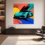 Türkisfarbener Sportwagen als Leinwand oder Poster mit Pop-Art-Energie