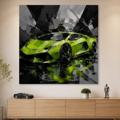 Limegrüner Sportwagen als Leinwand oder Acrylbild