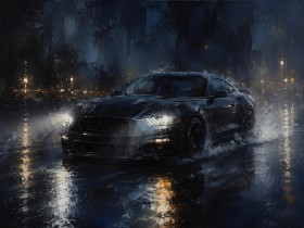 Dynamischer Sportwagen im Regen als Modernes Wandbild oder Leinwandbild