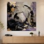 Abstraktes Wandbild und Kunstdruck mit Keramikvase in Gold und Violett