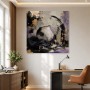 Abstraktes Wandbild und Kunstdruck mit Keramikvase in Gold und Violett