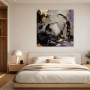 Abstraktes Wandbild und Kunstdruck mit Keramikvase in Gold und Violett