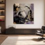 Abstraktes Wandbild und Kunstdruck mit Keramikvase in Gold und Violett