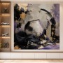 Abstraktes Wandbild und Kunstdruck mit Keramikvase in Gold und Violett