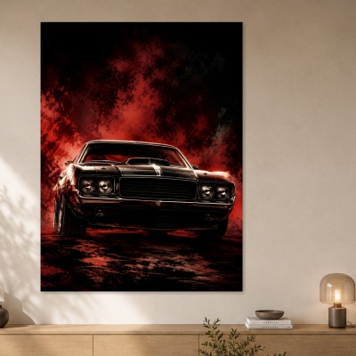 Dunkles Muscle-Car Wandbild oder Fine Art Print in Rot und Schwarz