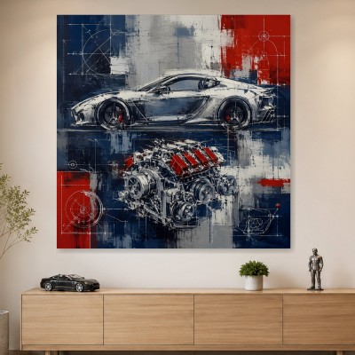 Sportwagen und Motor als Modernes Wandbild oder Acrylbild