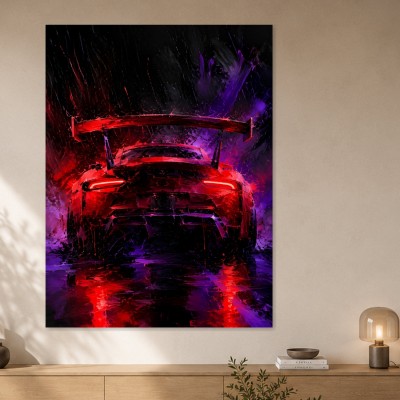 Sportwagen im Neonrausch als Canvas Print oder Acrylbild