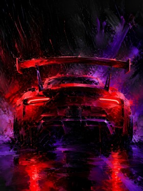 Sportwagen im Neonrausch als Canvas Print oder Acrylbild