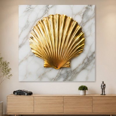 Goldene Muschel auf Marmor, Wandbild oder Acrylbild