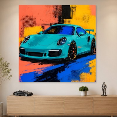 Türkisfarbener Sportwagen als Modernes Wandbild oder Acrylbild