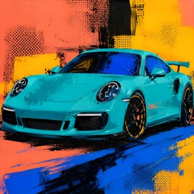 Türkisfarbener Sportwagen als Modernes Wandbild oder Acrylbild