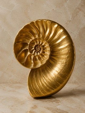 Goldene Ammonit-Skulptur als Wandbild und Fine Art Print