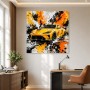Gelber Sportwagen als Leinwand oder Acrylbild mit expressivem Splash-Stil