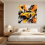 Gelber Sportwagen als Leinwand oder Acrylbild mit expressivem Splash-Stil