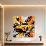 Gelber Sportwagen als Leinwand oder Acrylbild mit expressivem Splash-Stil
