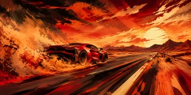 Roter Sportwagen im Sonnenuntergang, Leinwand oder Acrylbild Roter Sportwagen im Sonnenuntergang, Leinwand oder Acrylbild
