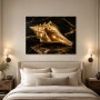 Goldene Muschel auf dunklem Marmor, Leinwand oder Acryl