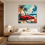 Roter Sportwagen am Meer, Leinwand und Poster mit tropischem Flair