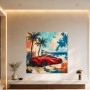 Roter Sportwagen am Meer, Leinwand und Poster mit tropischem Flair