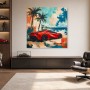 Roter Sportwagen am Meer, Leinwand und Poster mit tropischem Flair