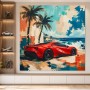Roter Sportwagen am Meer, Leinwand und Poster mit tropischem Flair