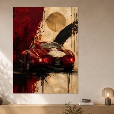 Roter Rennwagen vor abstrakter Fläche, Wandbild oder Acrylbild