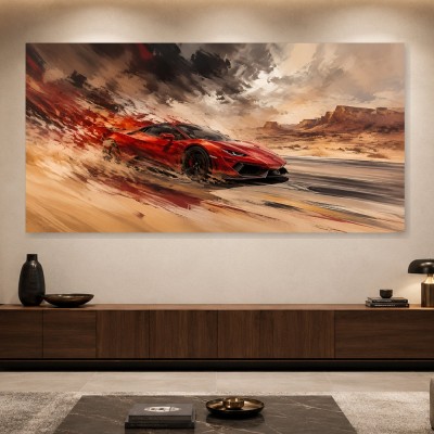 Roter Sportwagen im Wüstensprint, Wandbild oder Acrylbild