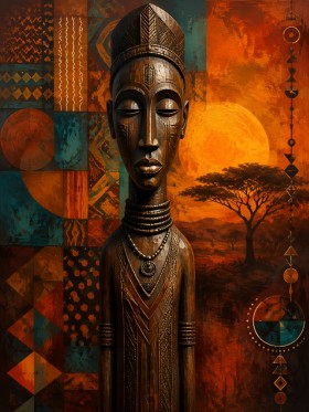 Afrikanische Figur als Leinwand oder Poster in warmem Ethno-Stil Afrikanische Figur als Leinwand oder Poster in warmem Ethno-Stil